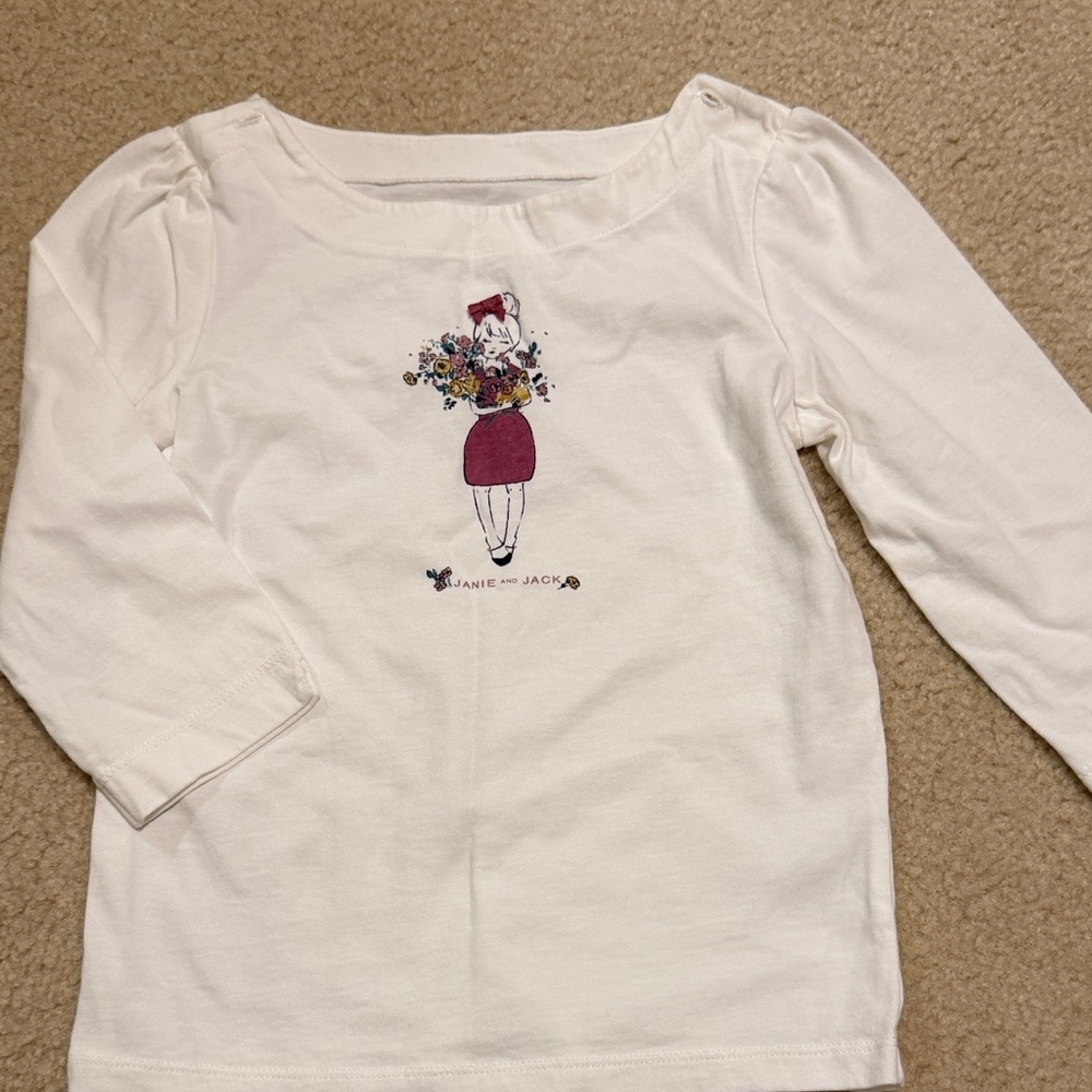 Janie and Jack Cream Long Sleeve Tee with Floral Graphic